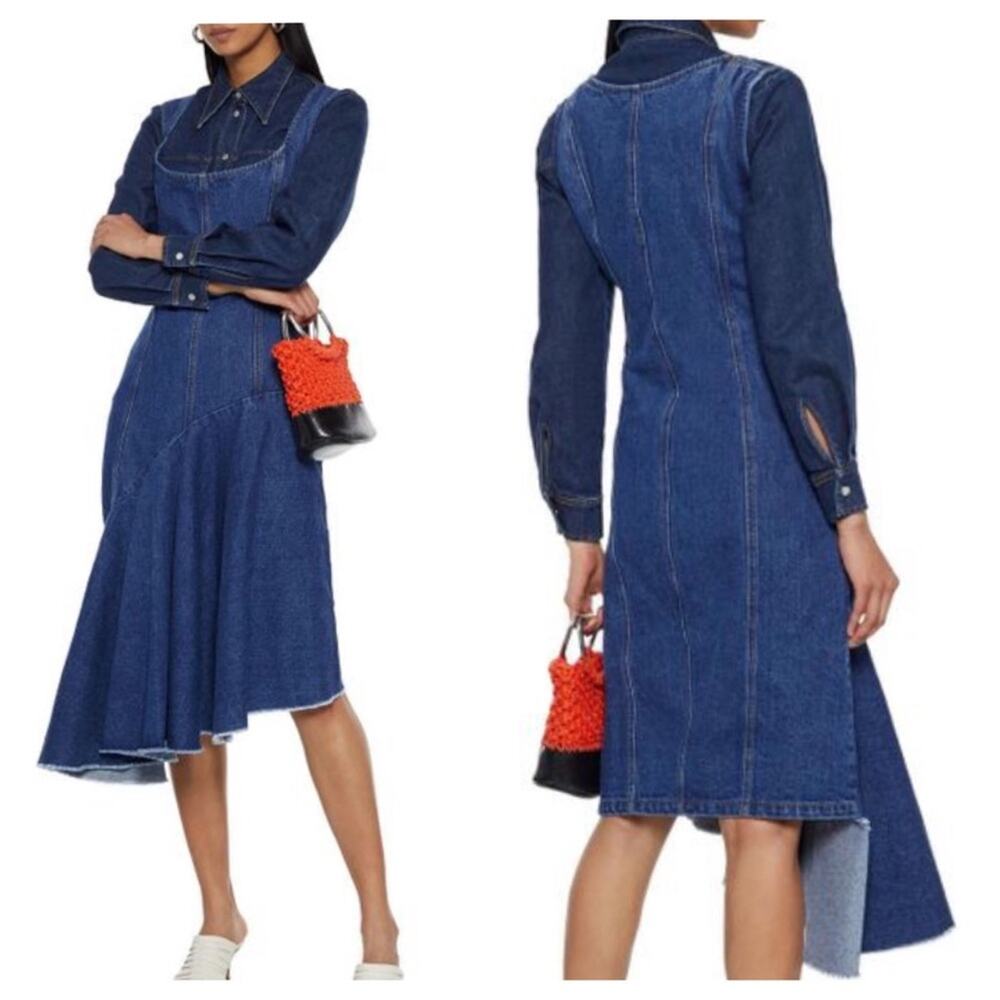 Solace London Lewis Asymmetric Paneled Denim Dress